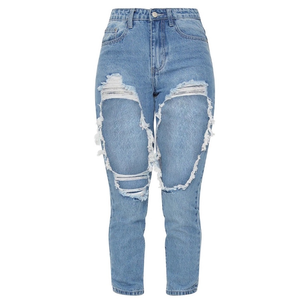 Mid Wash Mom Extreme Rip Jeans